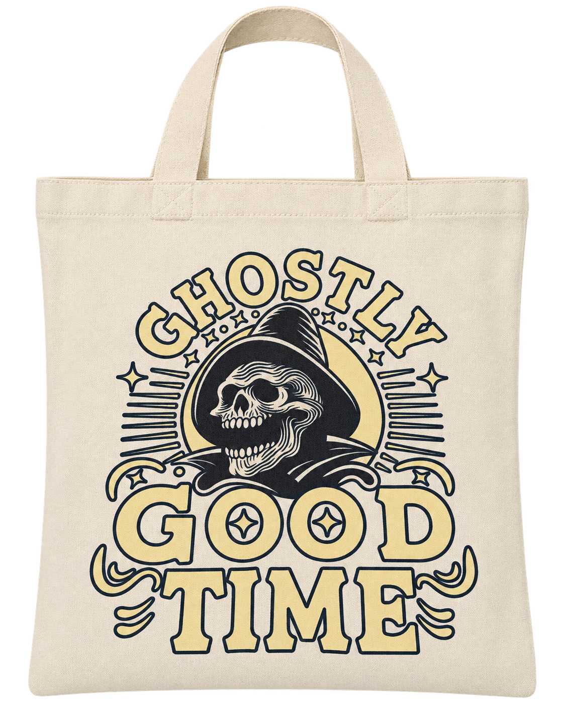 Ghostly Good Time Black & White Halloween Canvas Bag