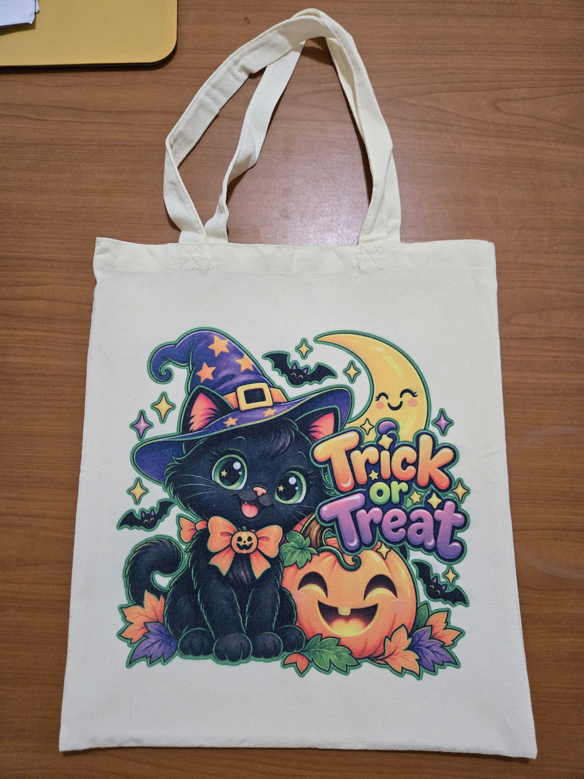 Trick or Treat Witch Cat Halloween Canvas Bag