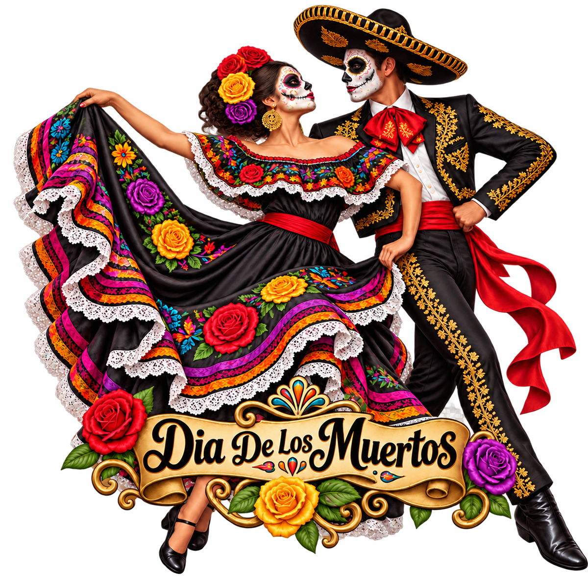 Día de los Muertos Floral Dancing Couple T-Shirt
