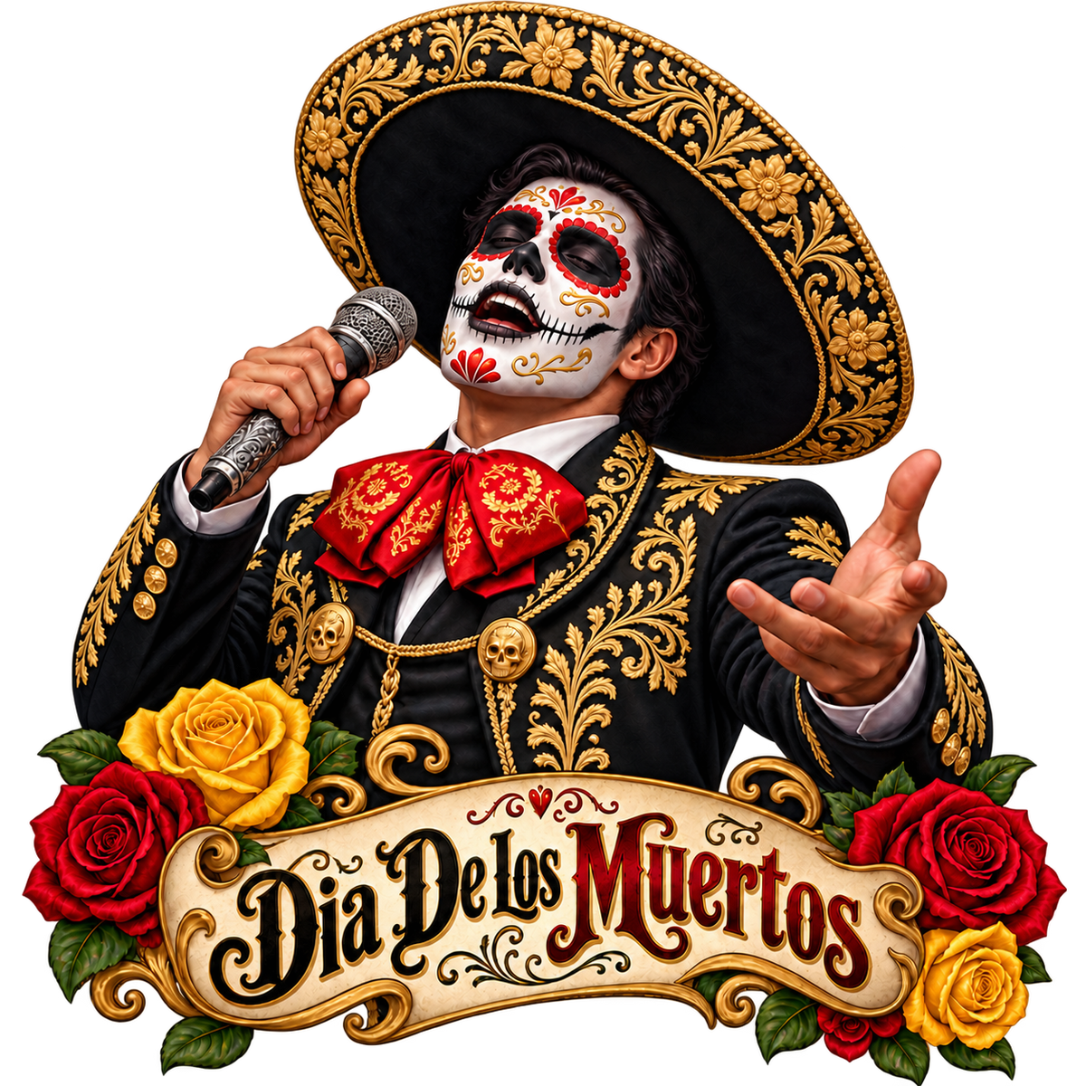 Día de los Muertos Mariachi Singer Rose T-Shirt
