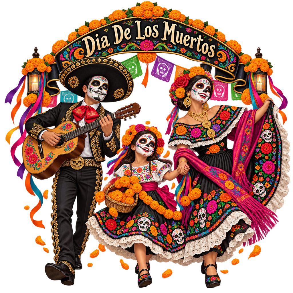 Día de los Muertos Family Music and Marigold T-Shirt