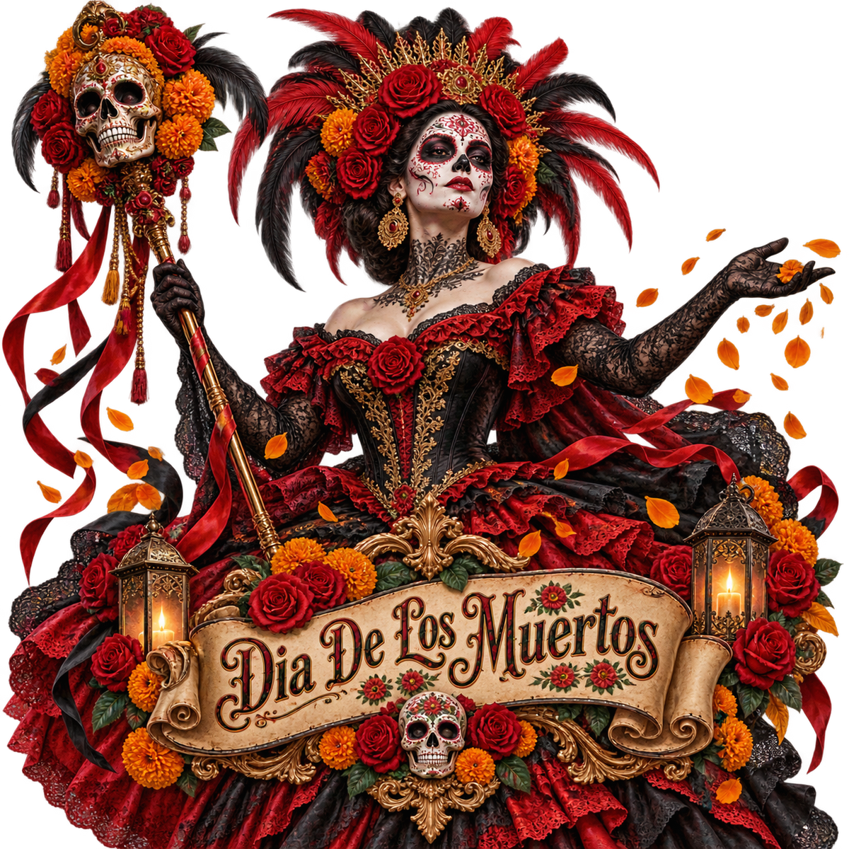 Día de los Muertos Rose & Marigold Catrina T-Shirt