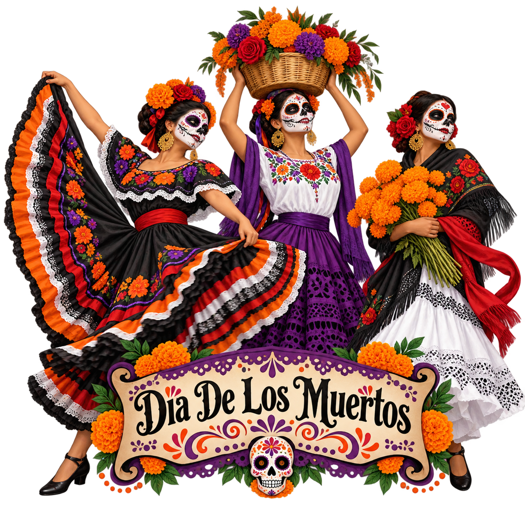 Día de los Muertos Three Women Marigold Celebration T-Shirt