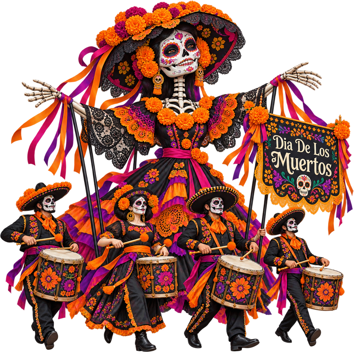 Día de los Muertos Catrina Drummer Parade T-Shirt