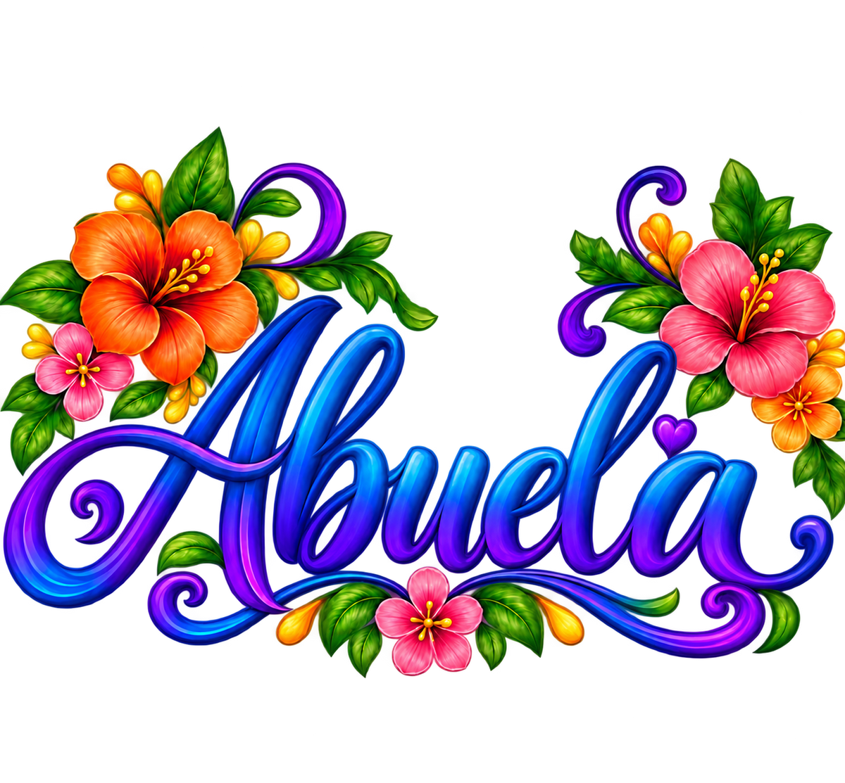 Abuela Tropical Hibiscus Blue Purple Script T-Shirt