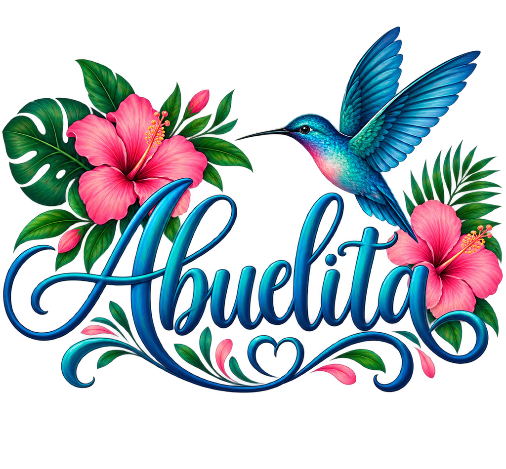 Abuelita Blue Hummingbird Pink Hibiscus T-Shirt