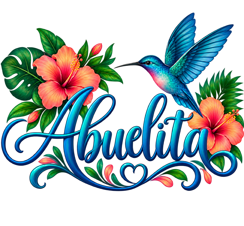 Abuelita Blue Hummingbird Coral Hibiscus T-Shirt