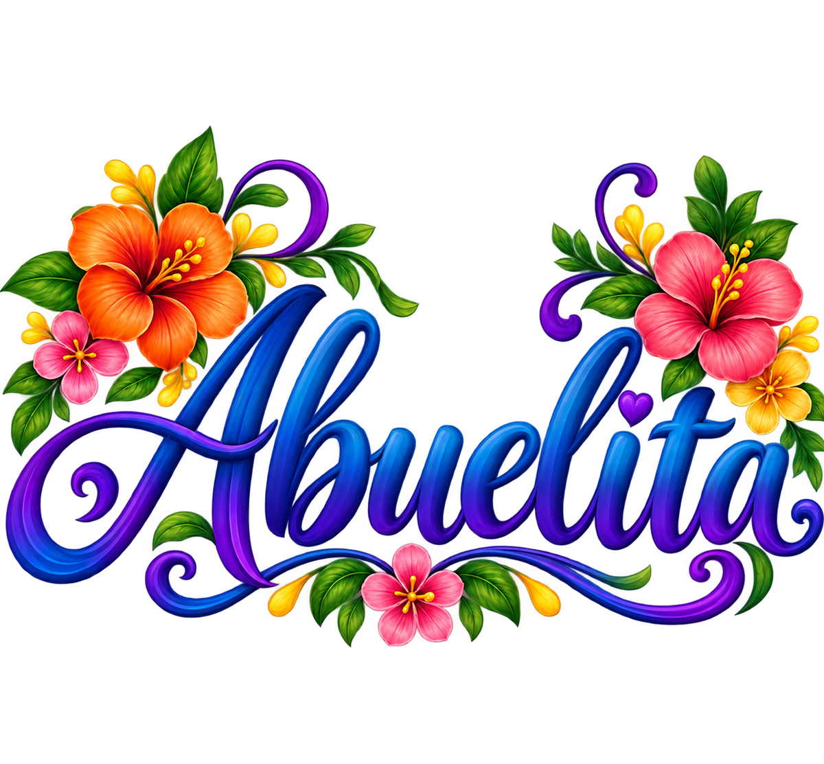 Abuelita Tropical Hibiscus Blue Purple Script T-Shirt