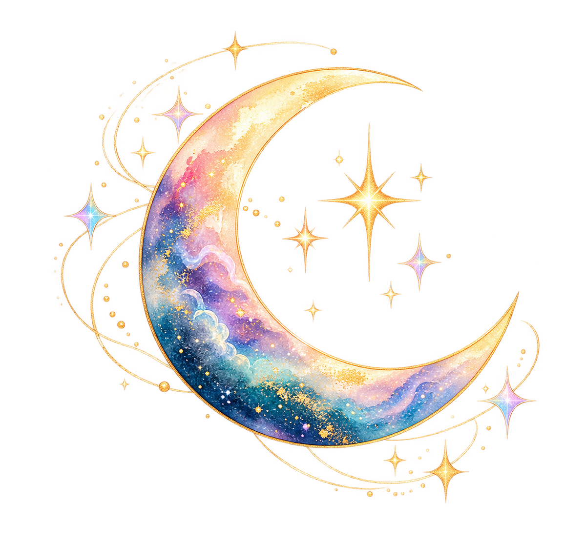 Pastel Galaxy Crescent Moon & Stars T-Shirt