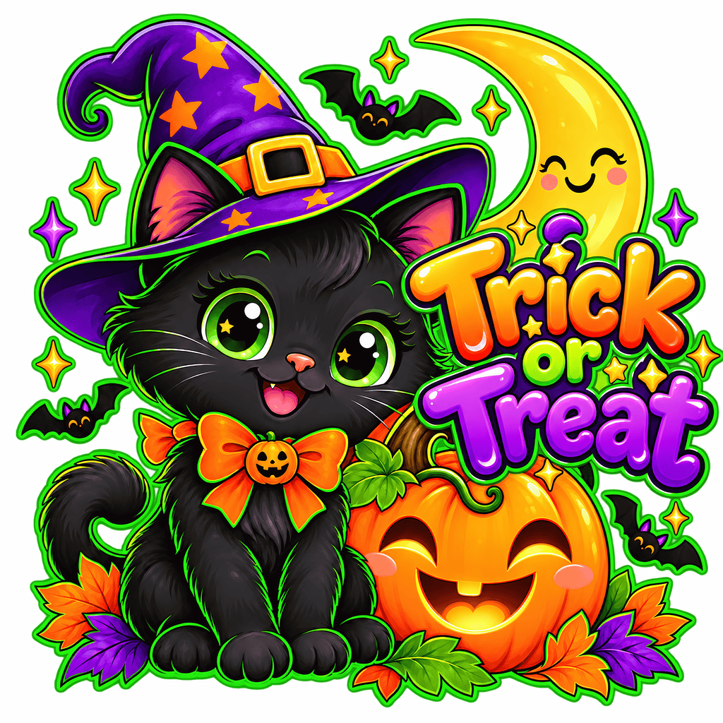Trick or Treat Witch Cat Halloween Canvas Bag