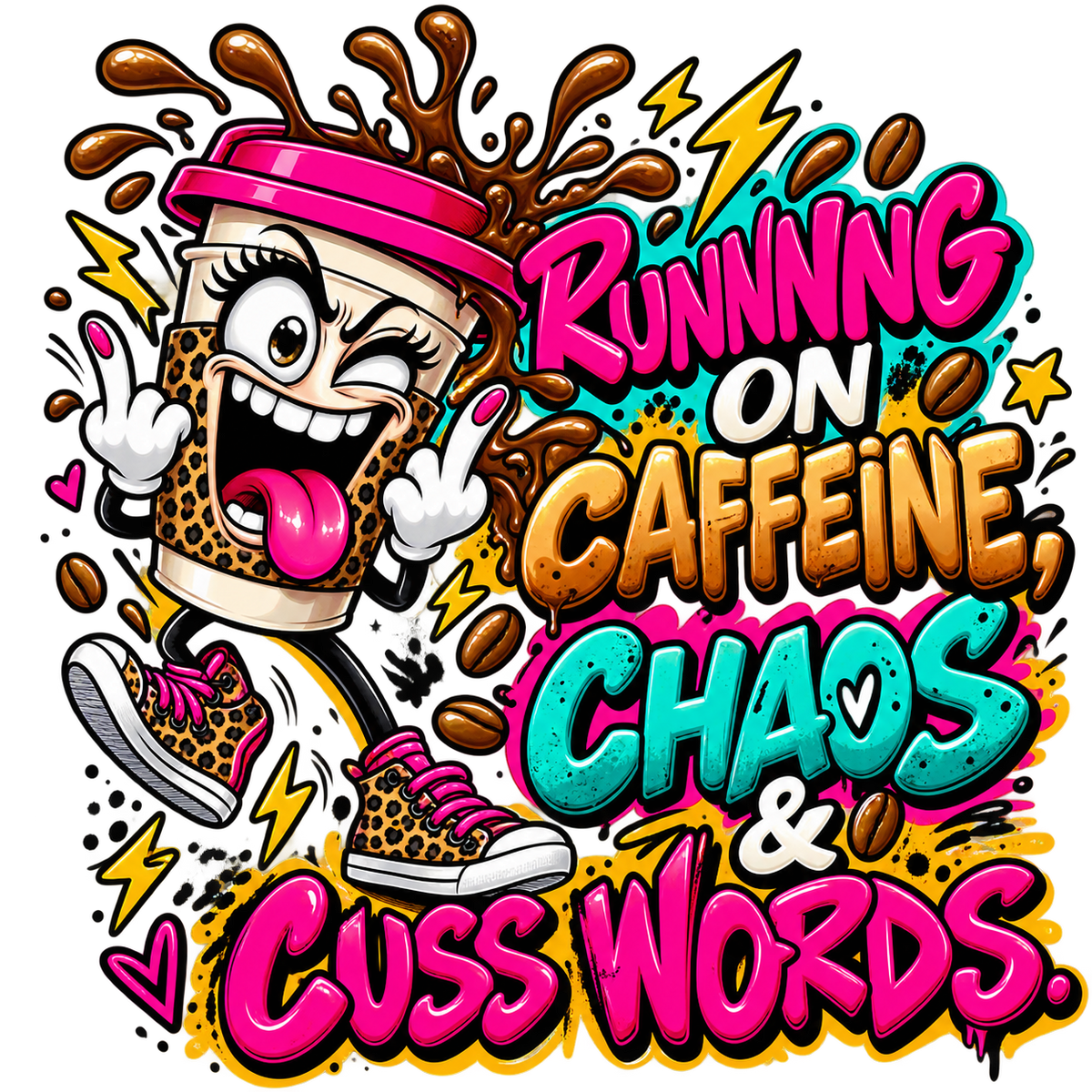 Running on Caffeine, Chaos & Cuss Words T-Shirt