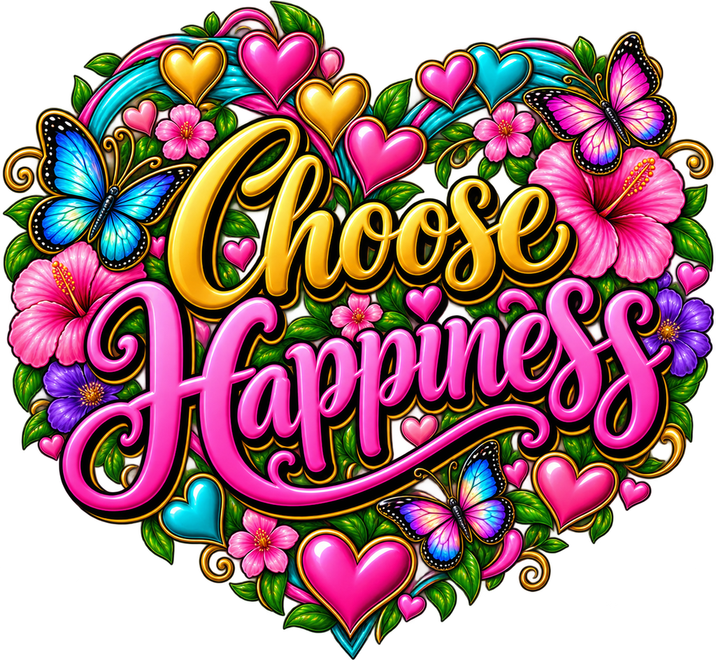Choose Happiness Floral Heart & Butterfly T-Shirt