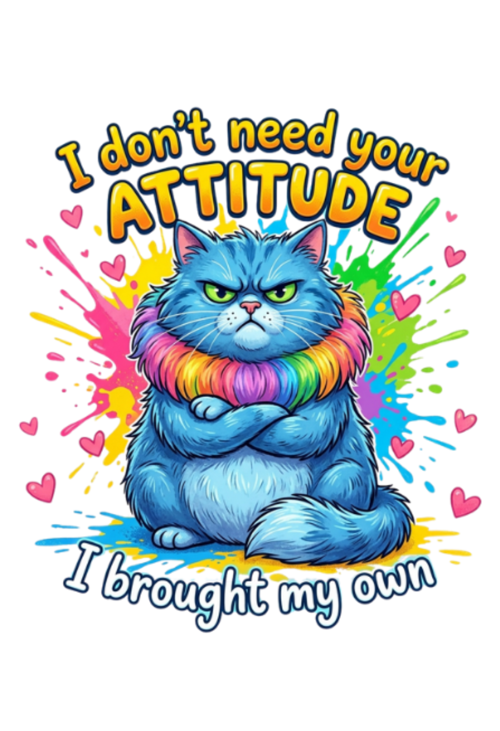 I Don’t Need Your Attitude Funny Blue Cat T-Shirt