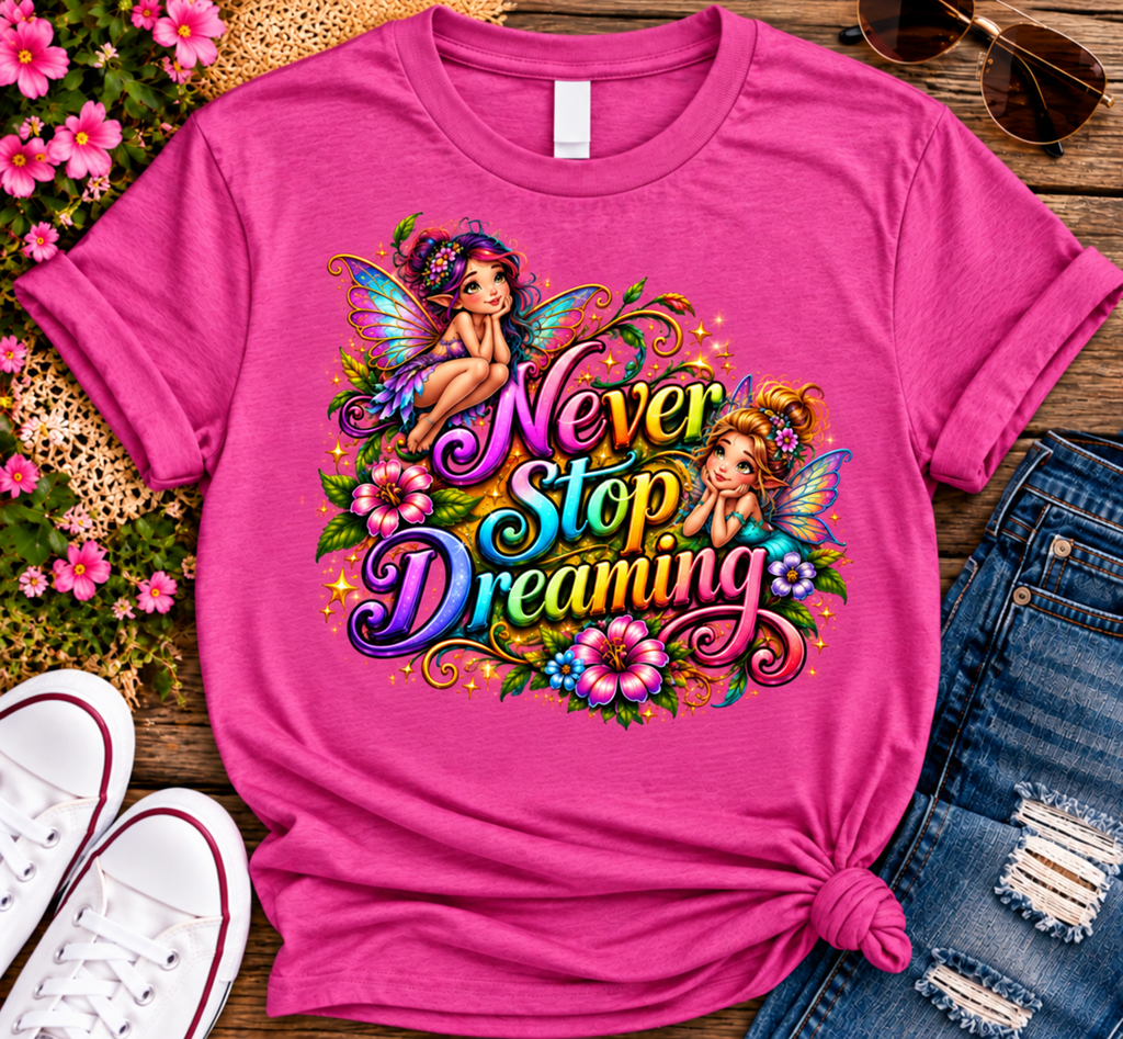 Never Stop Dreaming Fairies & Flowers T-Shirt
