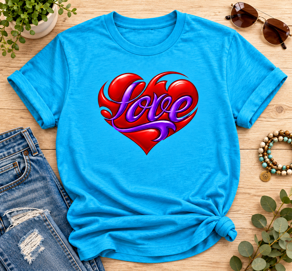 Love Red Heart & Purple Script T-Shirt