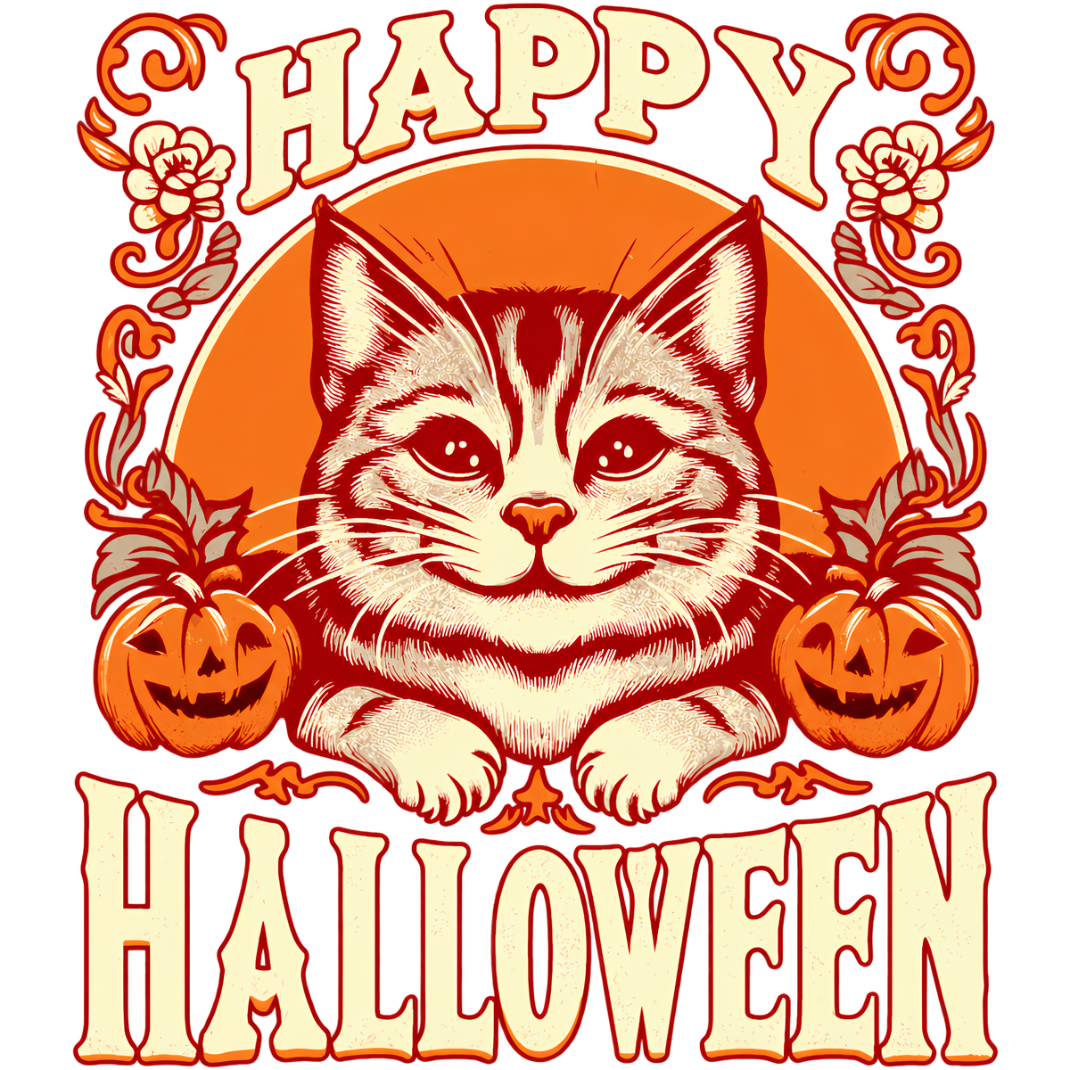 Happy Halloween Orange Cat Canvas Bag