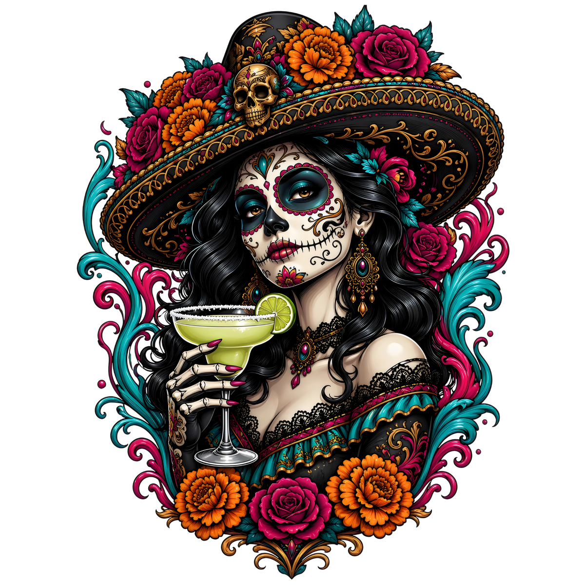La Catrina Margarita Floral T-Shirt