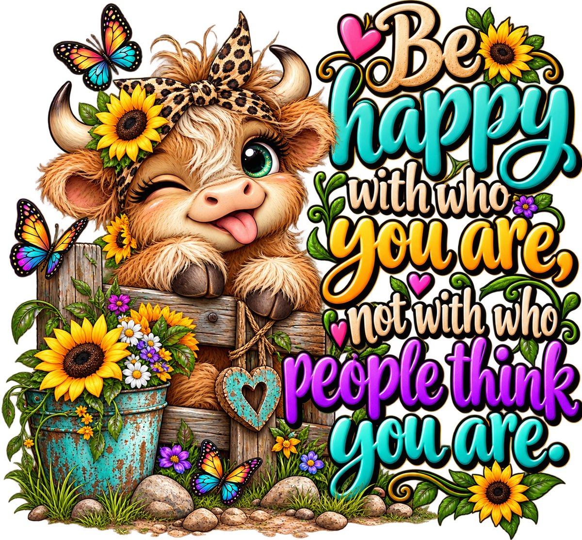 Be Happy With Who You Are Highland Cow T-Shirt