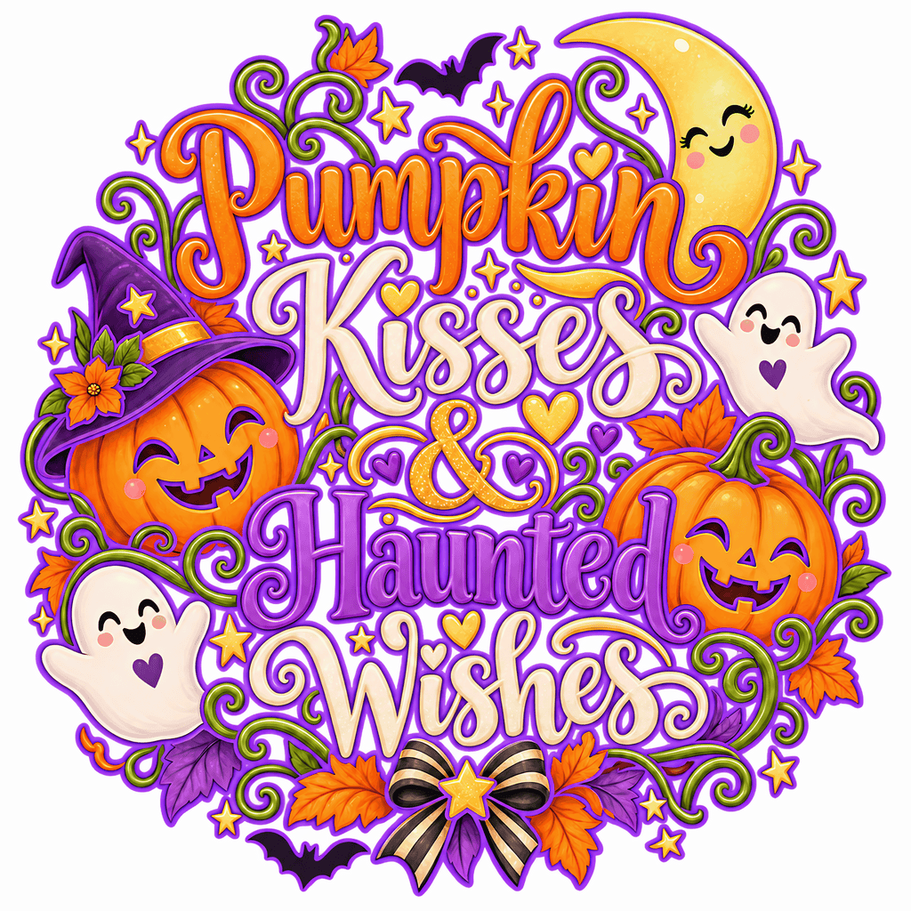 Pumpkin Kisses & Haunted Wishes Halloween Canvas Bag