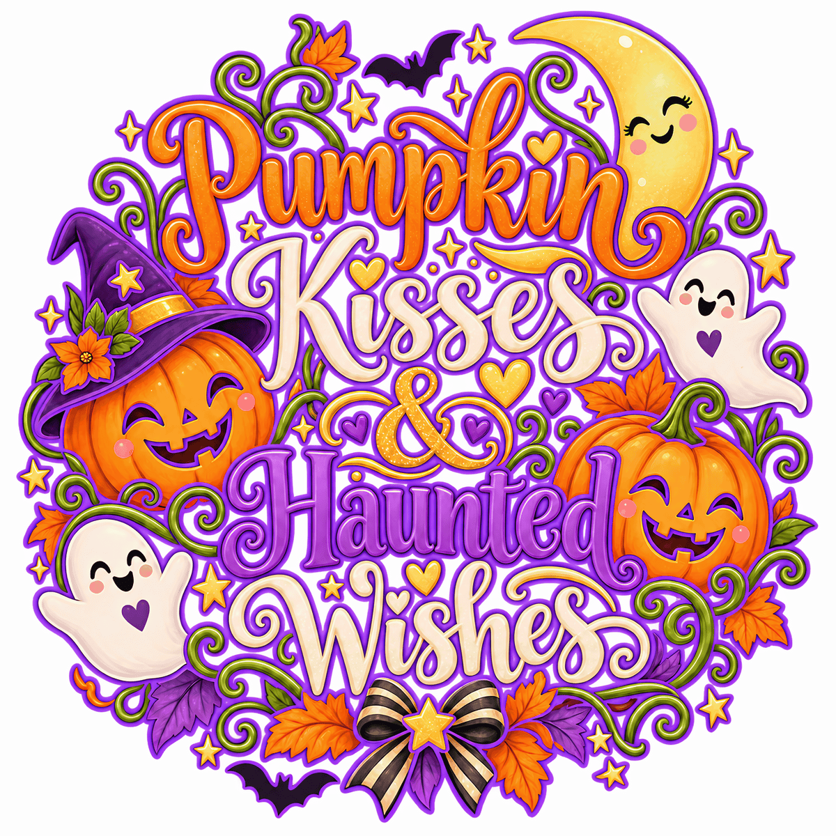 Pumpkin Kisses & Haunted Wishes Halloween Canvas Bag