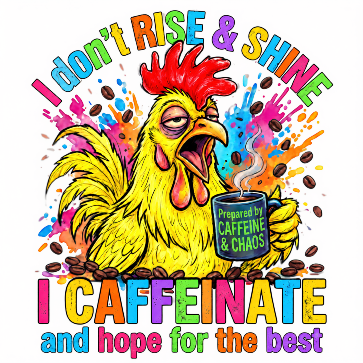 I Don’t Rise and Shine, I Caffeinate Funny Rooster T-Shirt