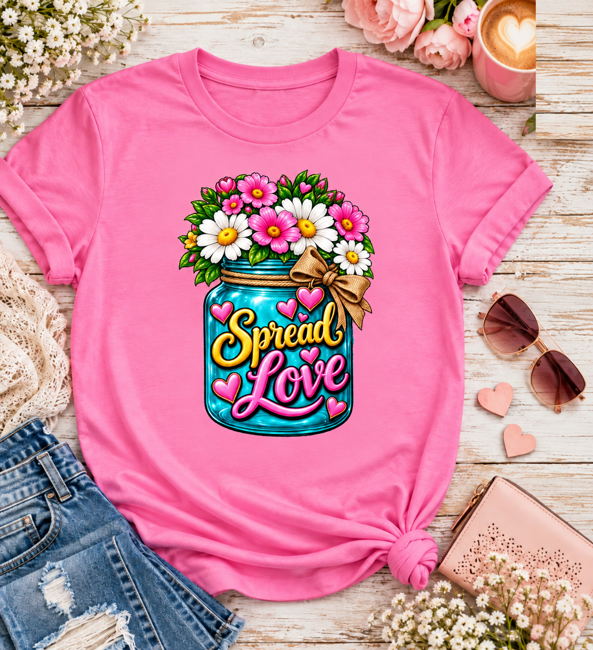 Spread Love Mason Jar Bouquet T-Shirt