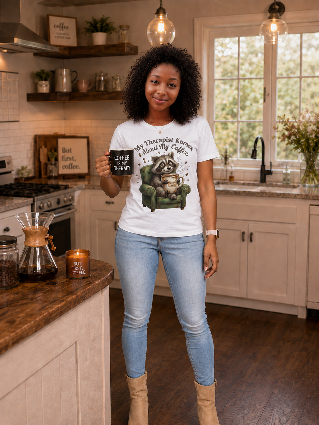 Therapy and Coffee - White / 2XL - T-Shirt