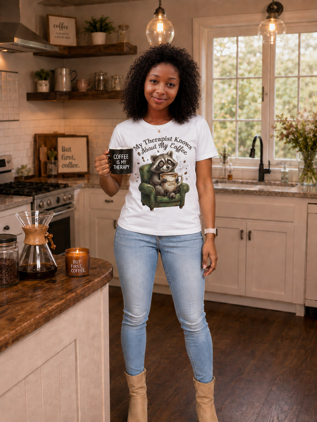 Therapy and Coffee - White / 2XL - T-Shirt