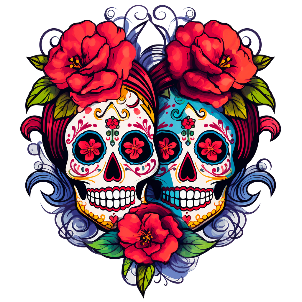 Side by Side Floral Sugar Skulls T-Shirt