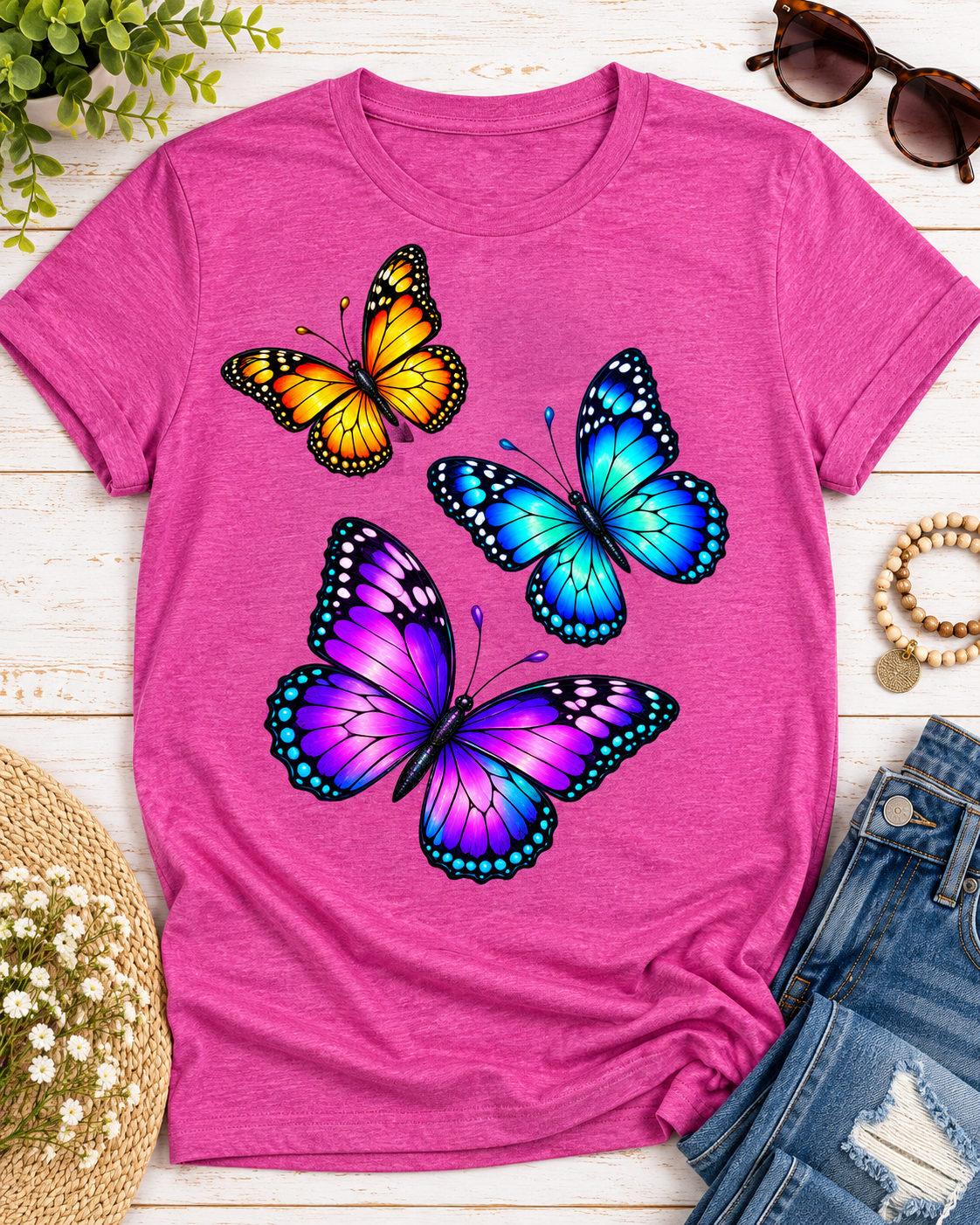 Orange, Blue & Purple Butterfly Trio T-Shirt