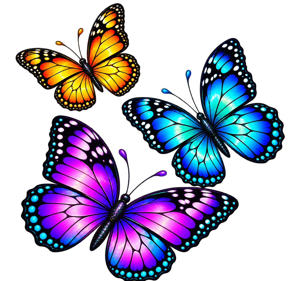 Orange, Blue & Purple Butterfly Trio T-Shirt
