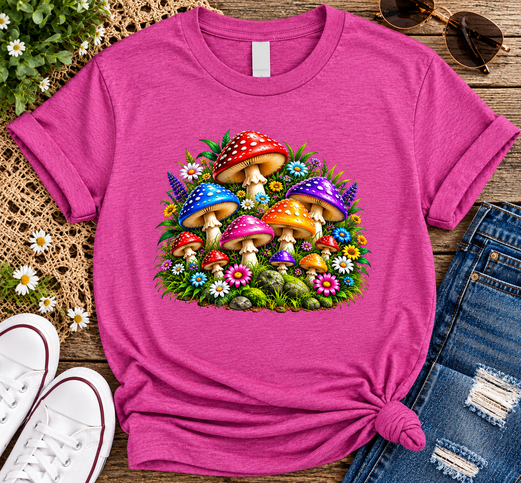 Enchanted Rainbow Mushroom Garden T-Shirt