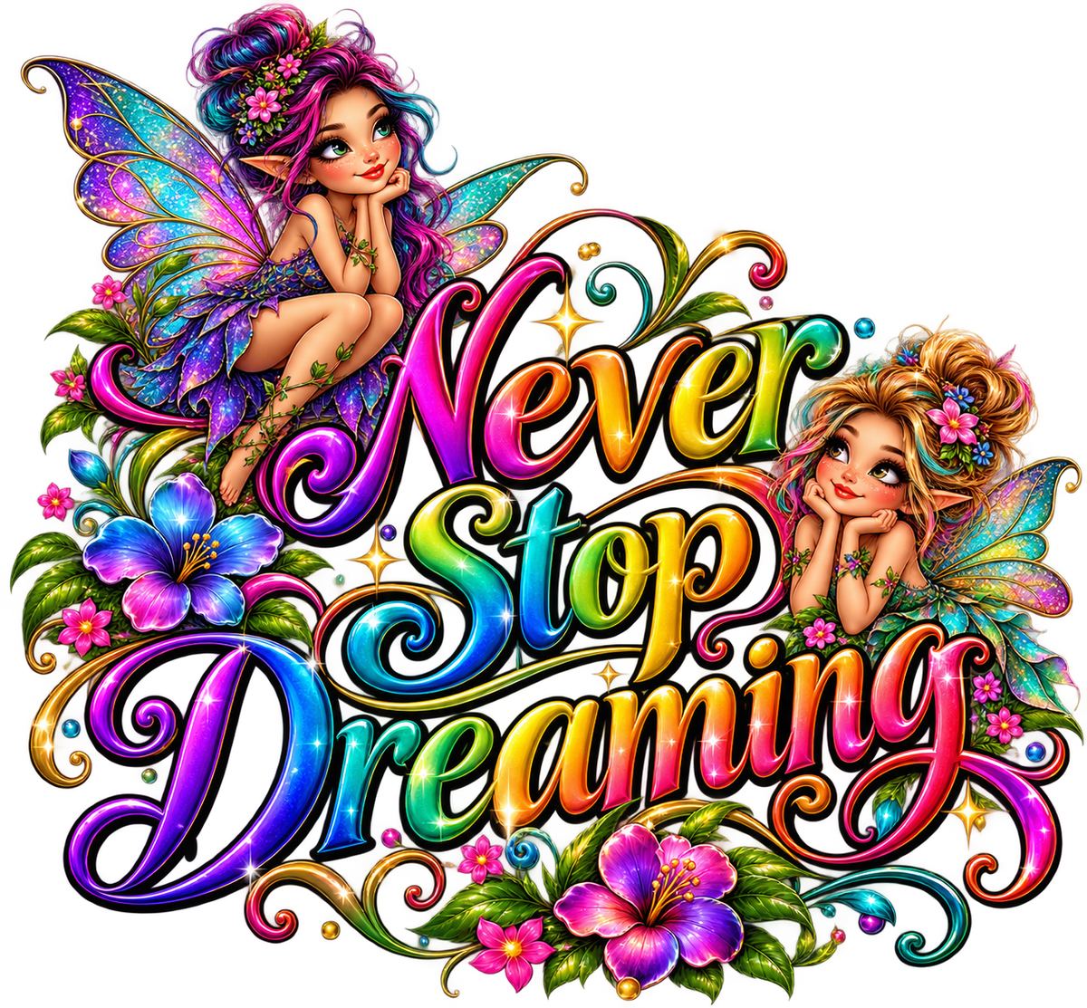 Never Stop Dreaming Fairies & Flowers T-Shirt