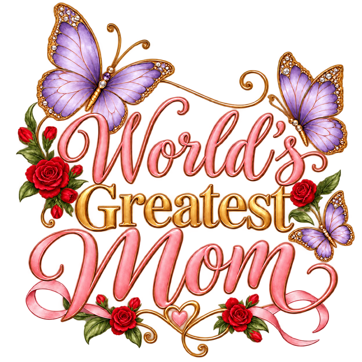 World’s Greatest Mom Butterfly and Rose T-Shirt