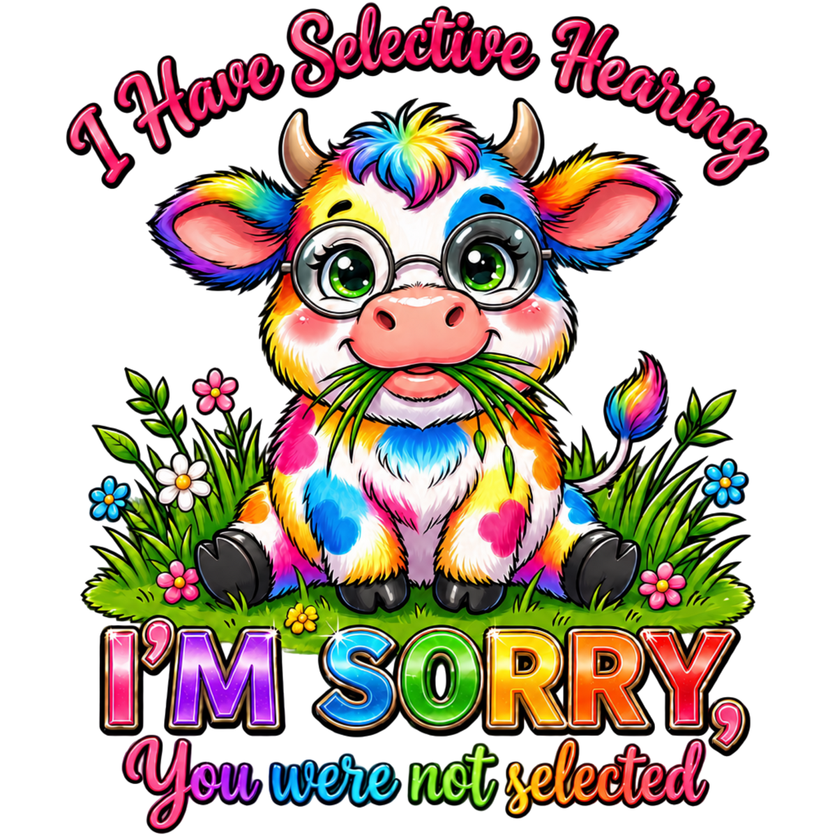 I Have Selective Hearing Funny Rainbow Cow T-Shirt
