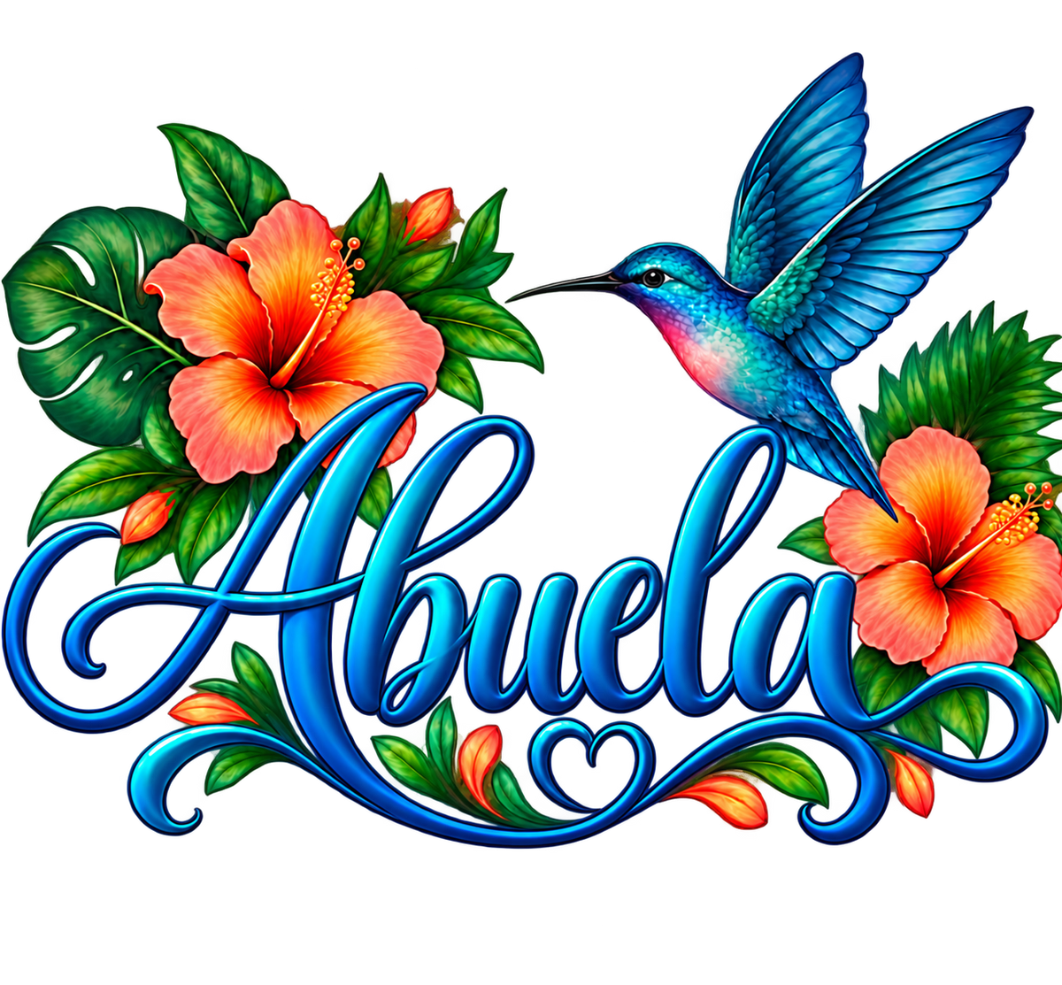 Abuela Blue Hummingbird Orange Hibiscus T-Shirt